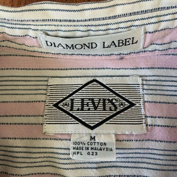 80’s Vintage Levi's Diamond Label Striped Casual Short Sleeve Button Down Shirt - Picture 2 of 8